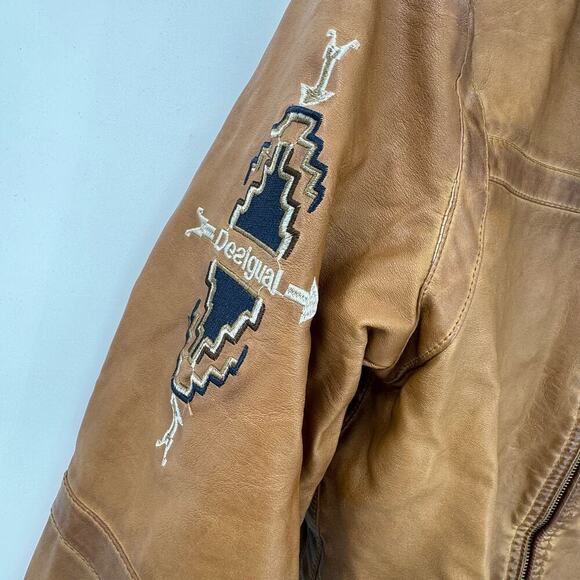 Desigual Chaq Alberto Full Zip Vegan Leather Jacket Long Sleeve Tan Size S NWT - Picture 11 of 14